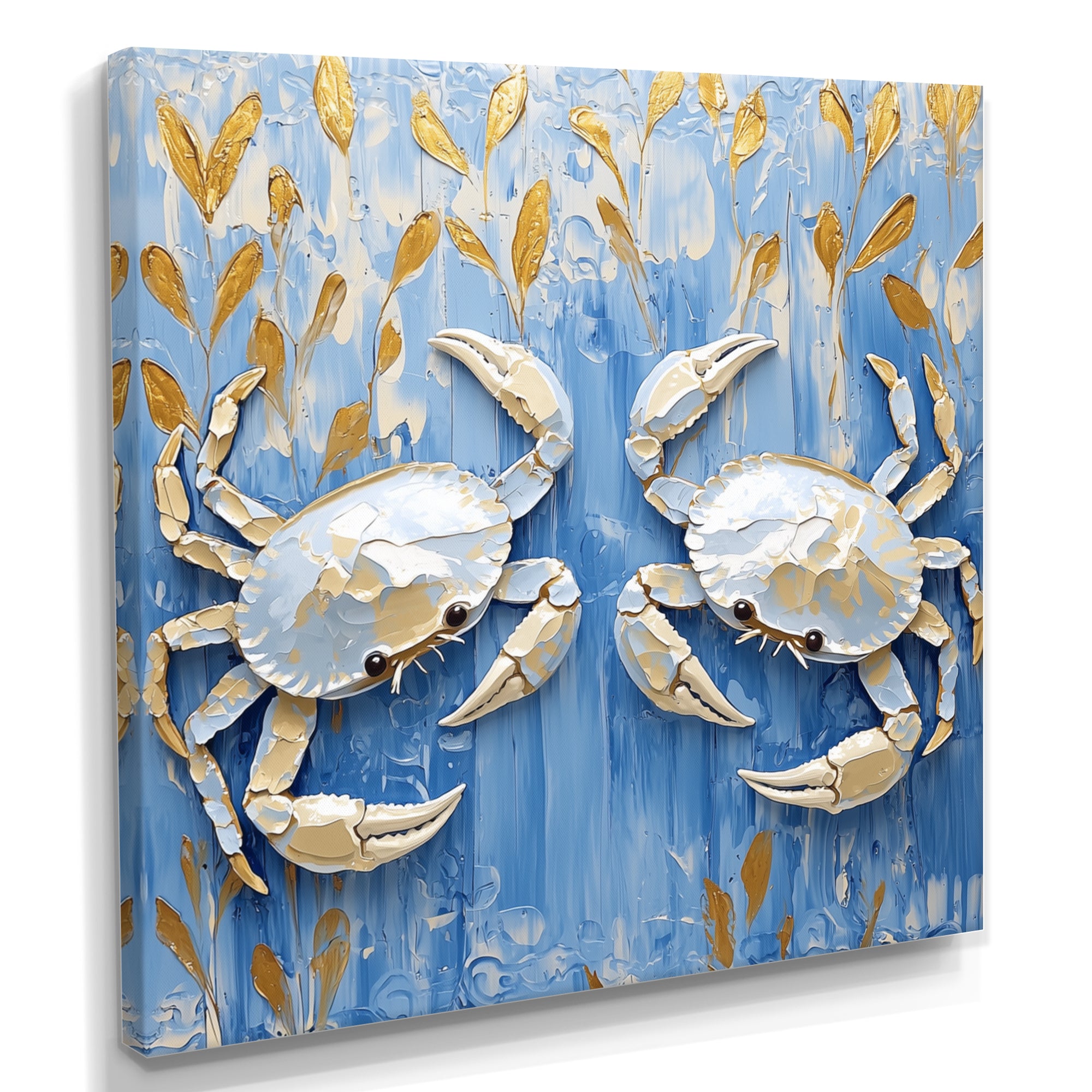 Blue White Coastal Crab Battle - Crab Wall Decor