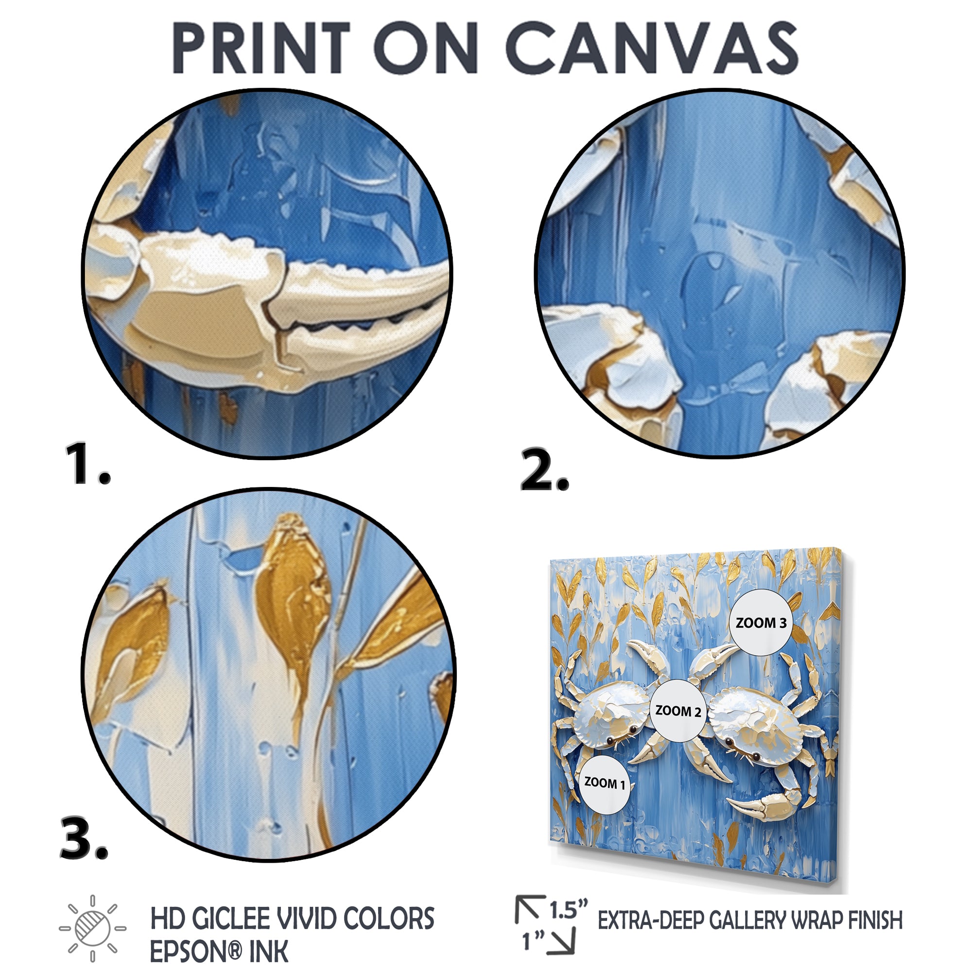 Blue White Coastal Crab Battle - Crab Wall Decor