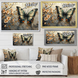 Vintage Butterfly On Cherry Blossom Branch - Blue Butterfly Wall Art