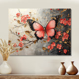 Pink Butterfly On Cherry Blossom Tree - Butterfly Framed Canvas Art