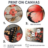 Pink Butterfly On Cherry Blossom Tree - Butterfly Framed Canvas Art