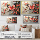 Pink Butterfly On Cherry Blossom Tree - Butterfly Framed Canvas Art