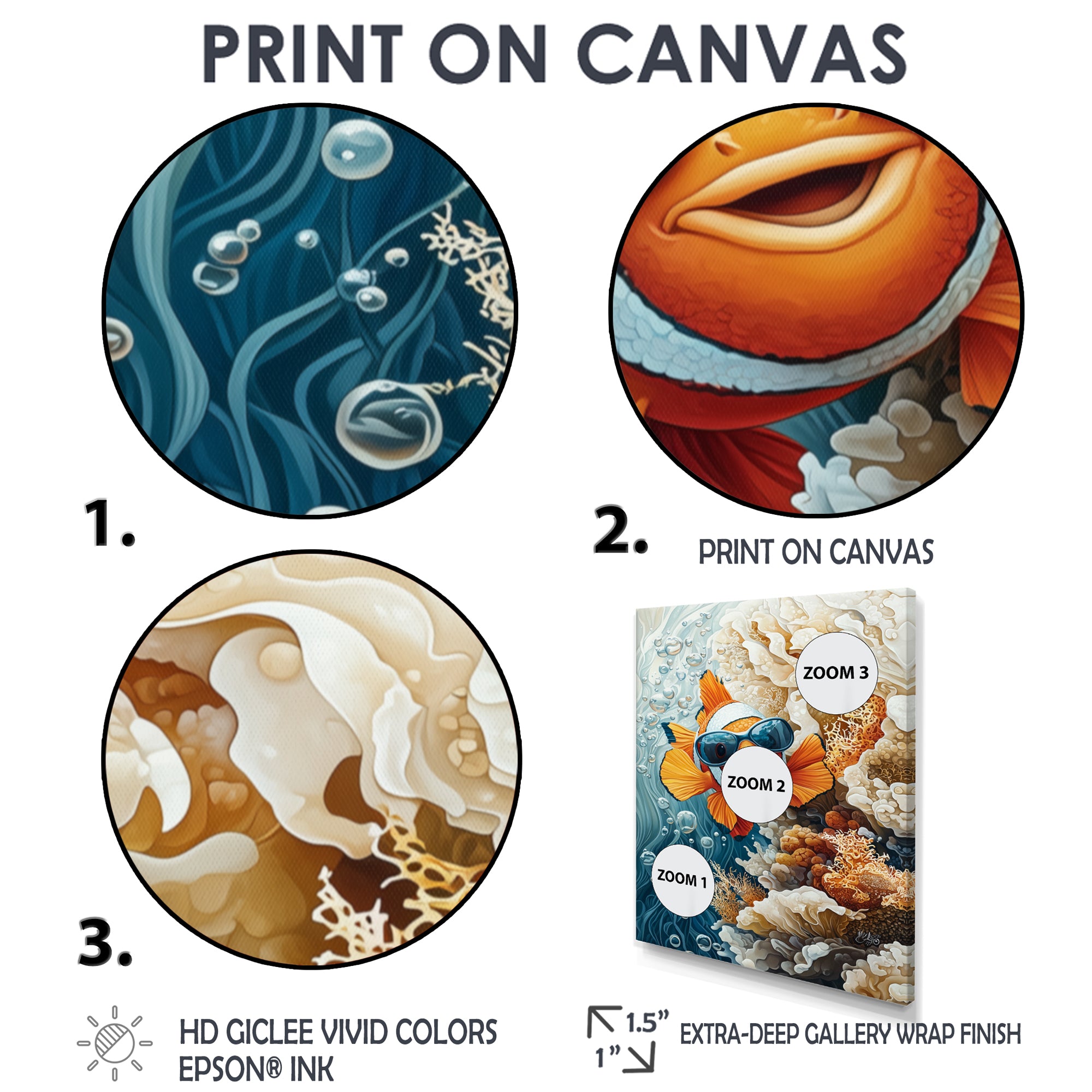 Orange Nemo Fish With Glasses In The Ocean - Fish Large Canvas Wall Art