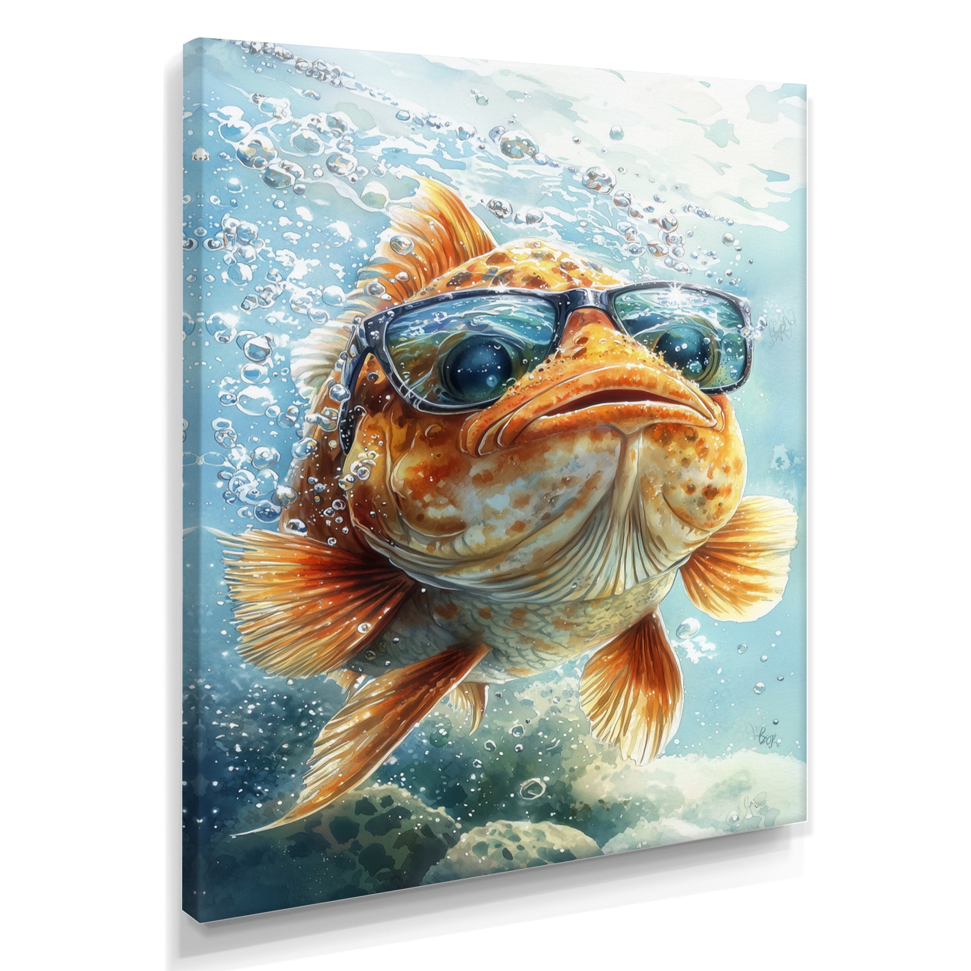 Orange Fish With Glasses In The Ocean - Fish Living Room Wall Art
