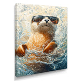 Purple Seal With Glasses In The Ocean - Seal Canvas Wall Art
