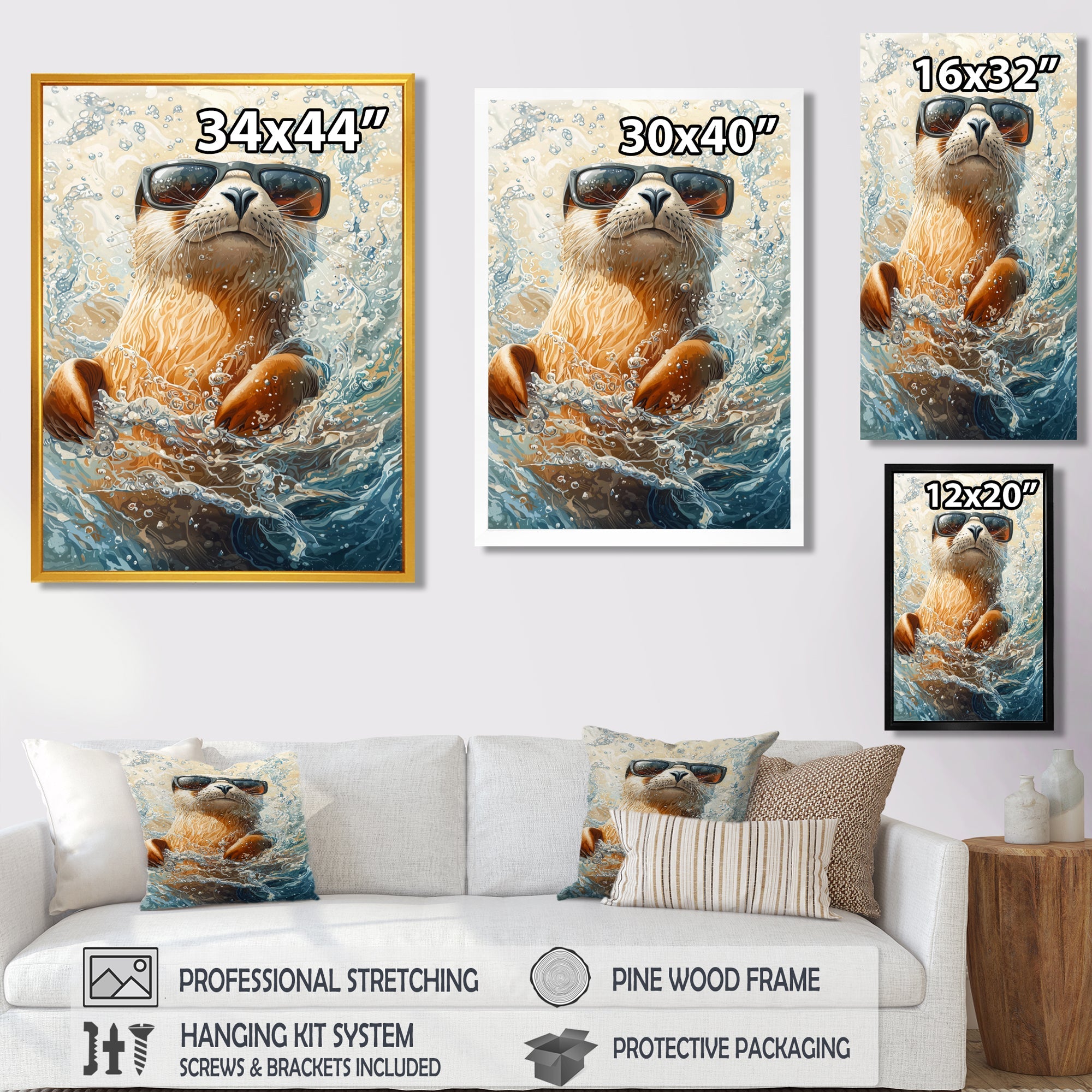 Purple Seal With Glasses In The Ocean - Seal Canvas Wall Art