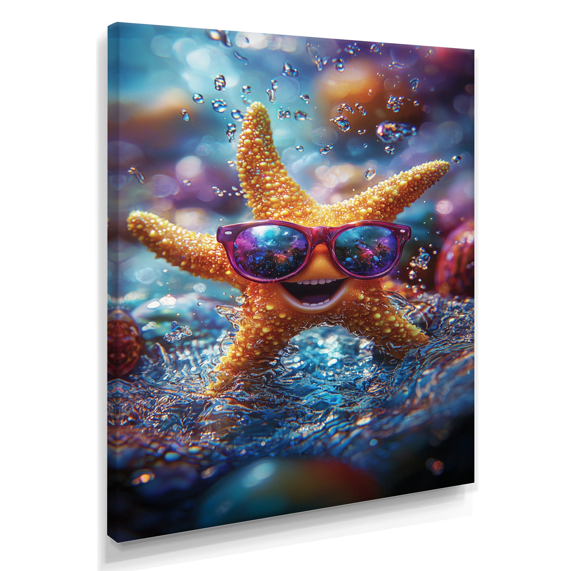 Purple Starfish With Glasses In The Ocean - Starfish Wall Decor