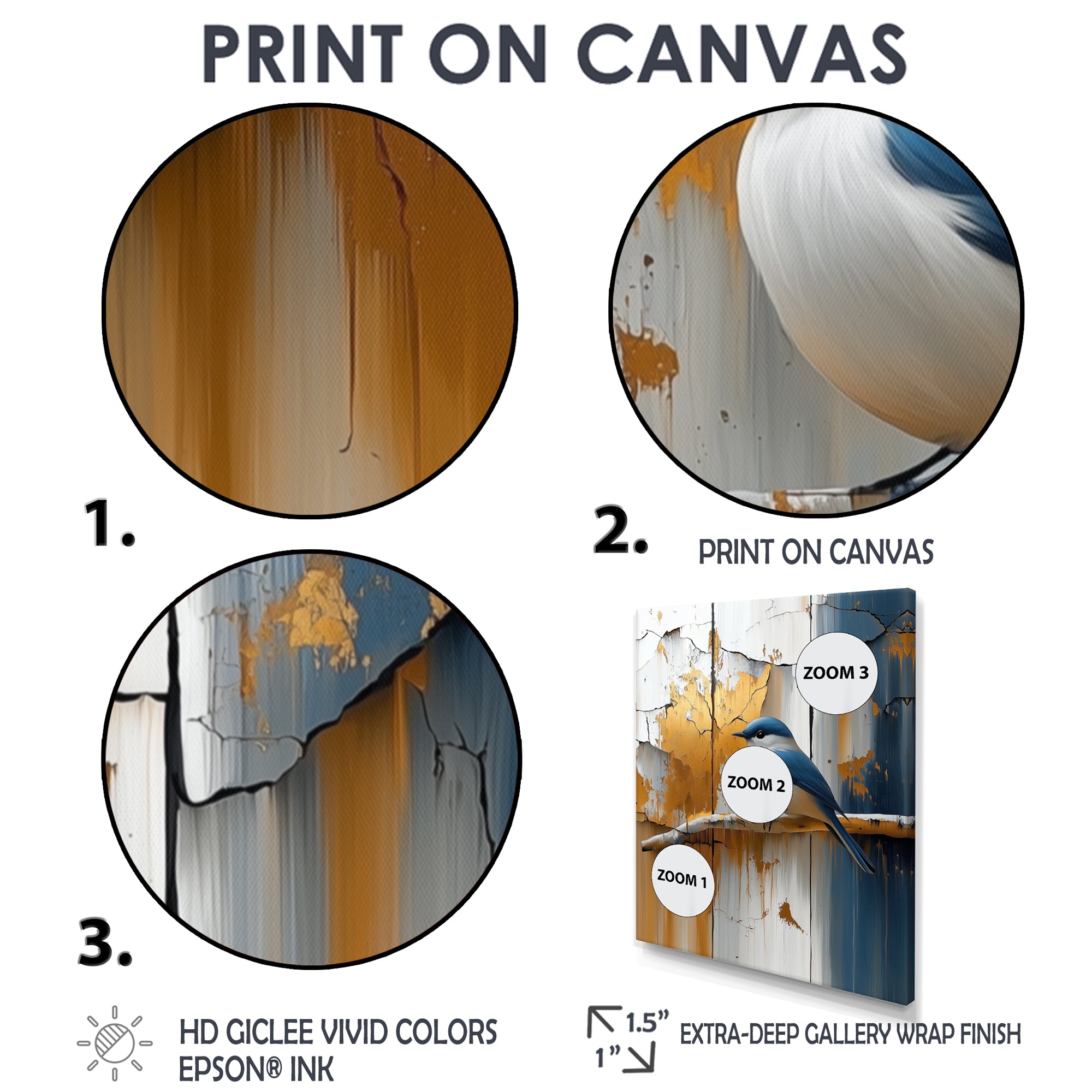 Gold And Blue Bird Rustic Charm - Bird Large Canvas Wall Art