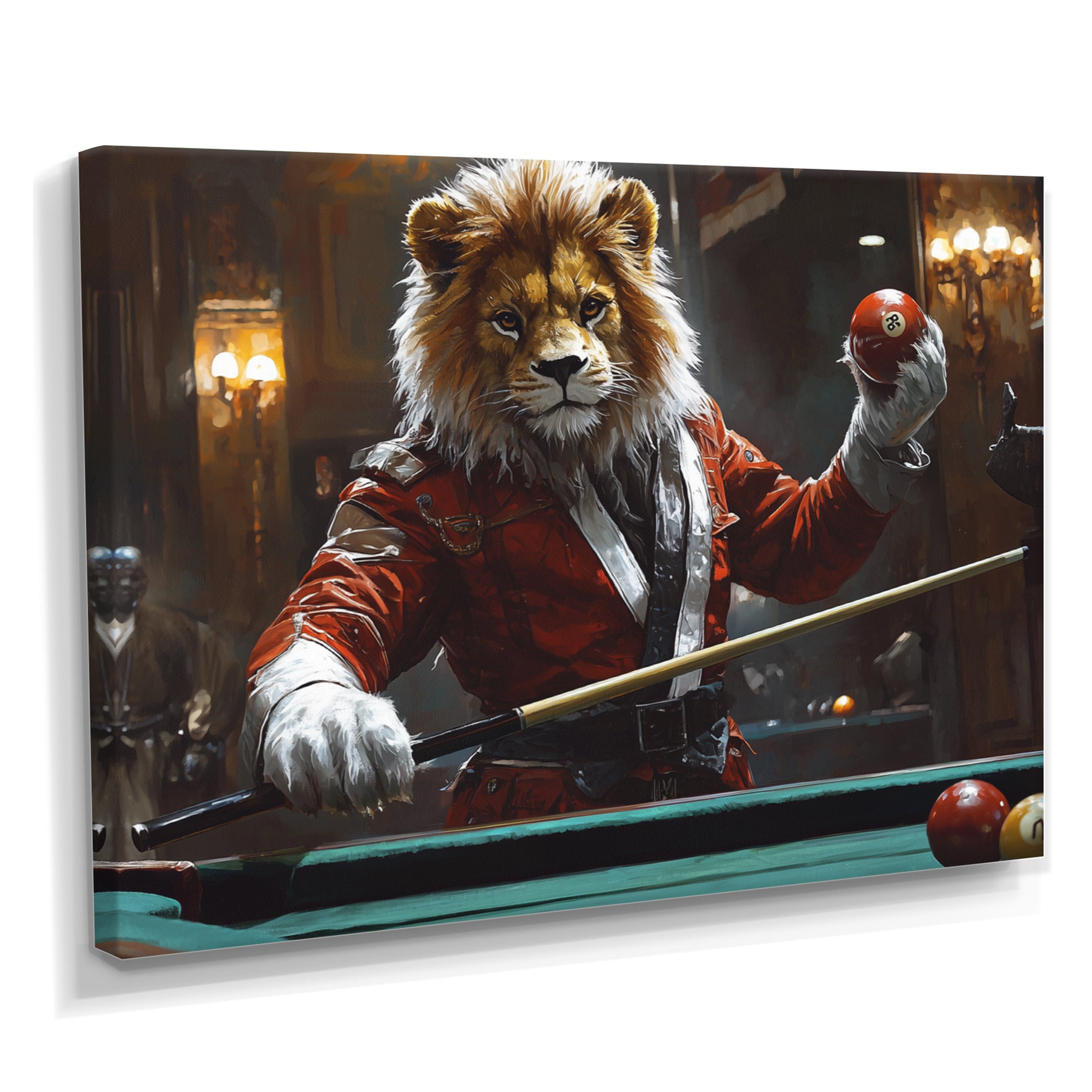 Red Lion Playing Billards - Billiards Canvas Wall Art