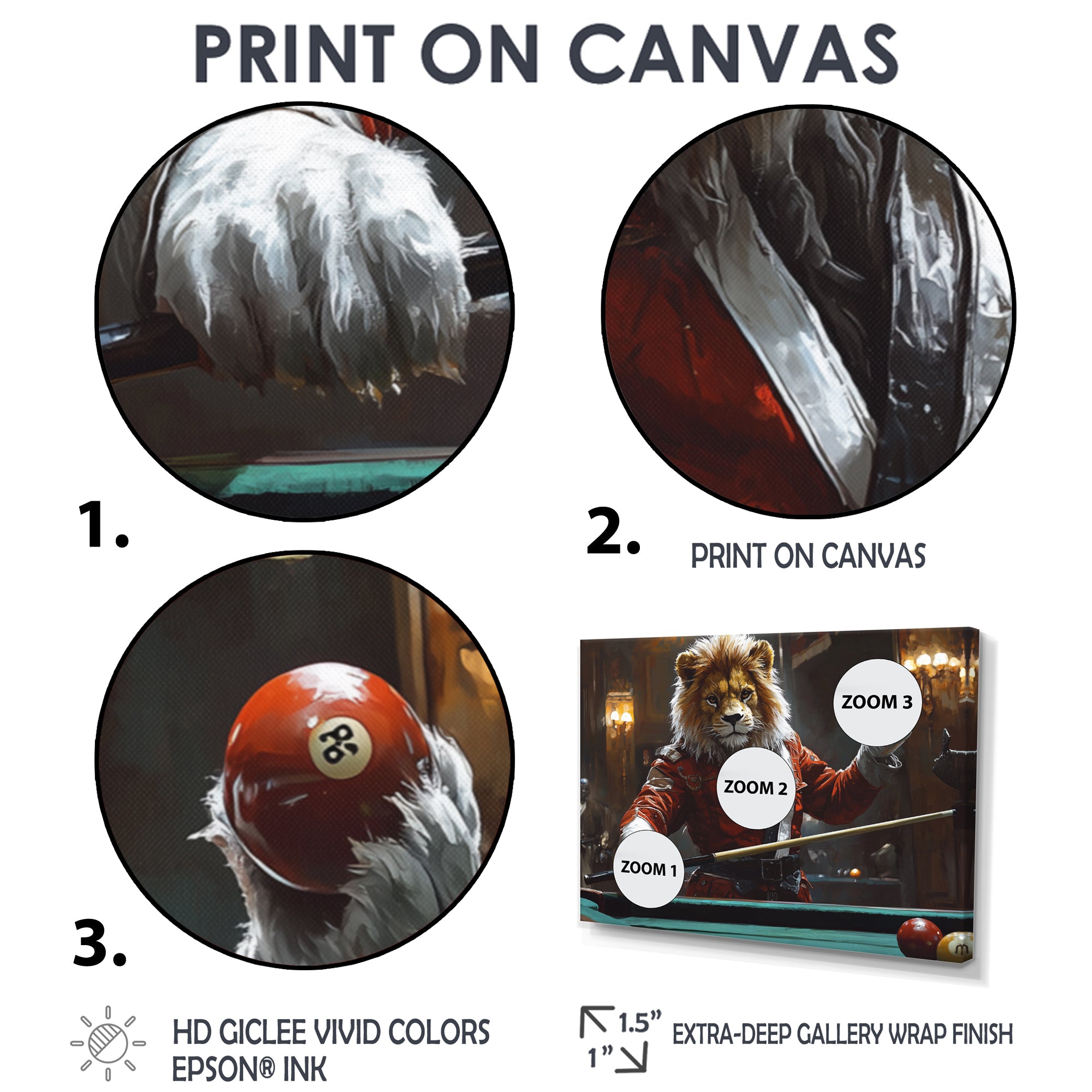 Red Lion Playing Billards - Billiards Canvas Wall Art