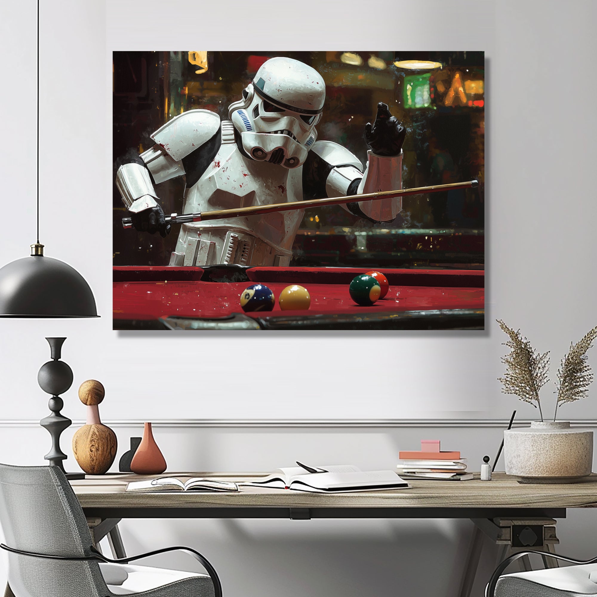 White Stormtrooper Playing Pool Billard I - Billiards Canvas Wall Art