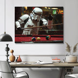 White Stormtrooper Playing Pool Billard I - Billiards Canvas Wall Art