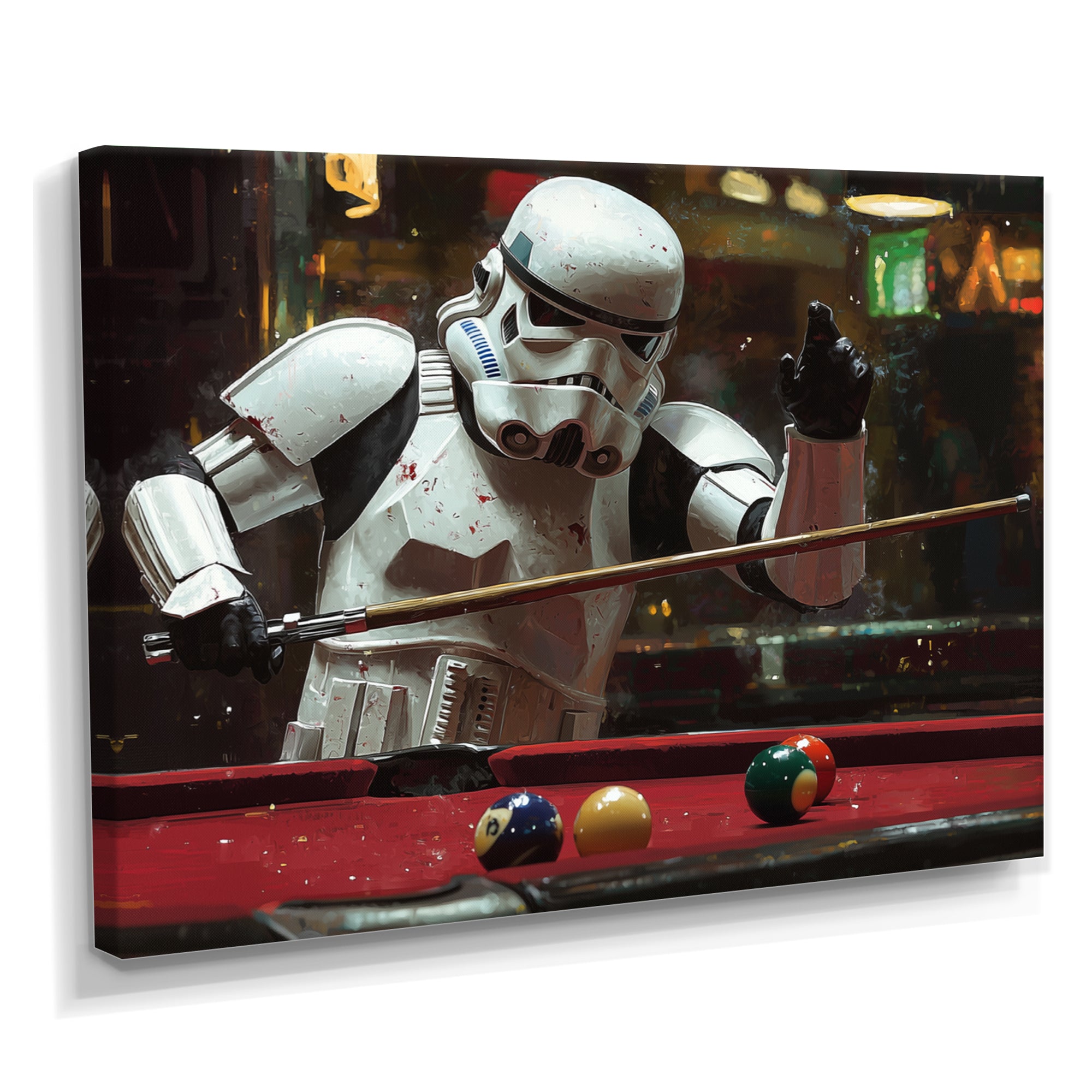 White Stormtrooper Playing Pool Billard I - Billiards Canvas Wall Art