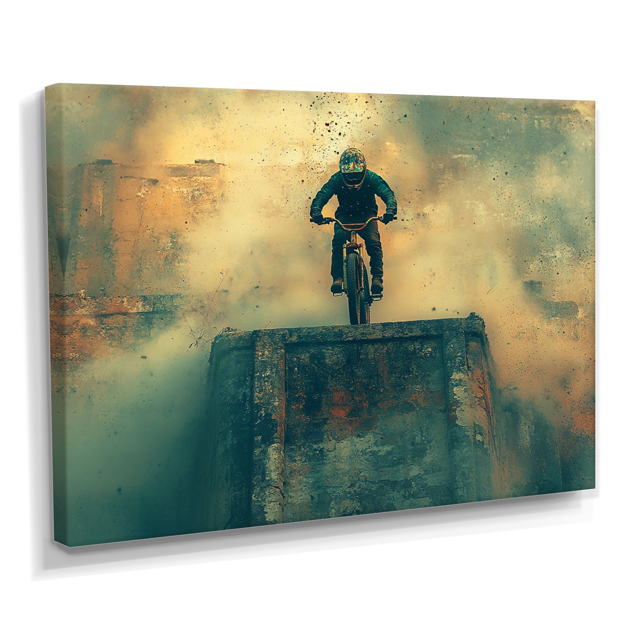 Green Freestyle BMX Bike Tricks - Cycling Canvas Wall Art