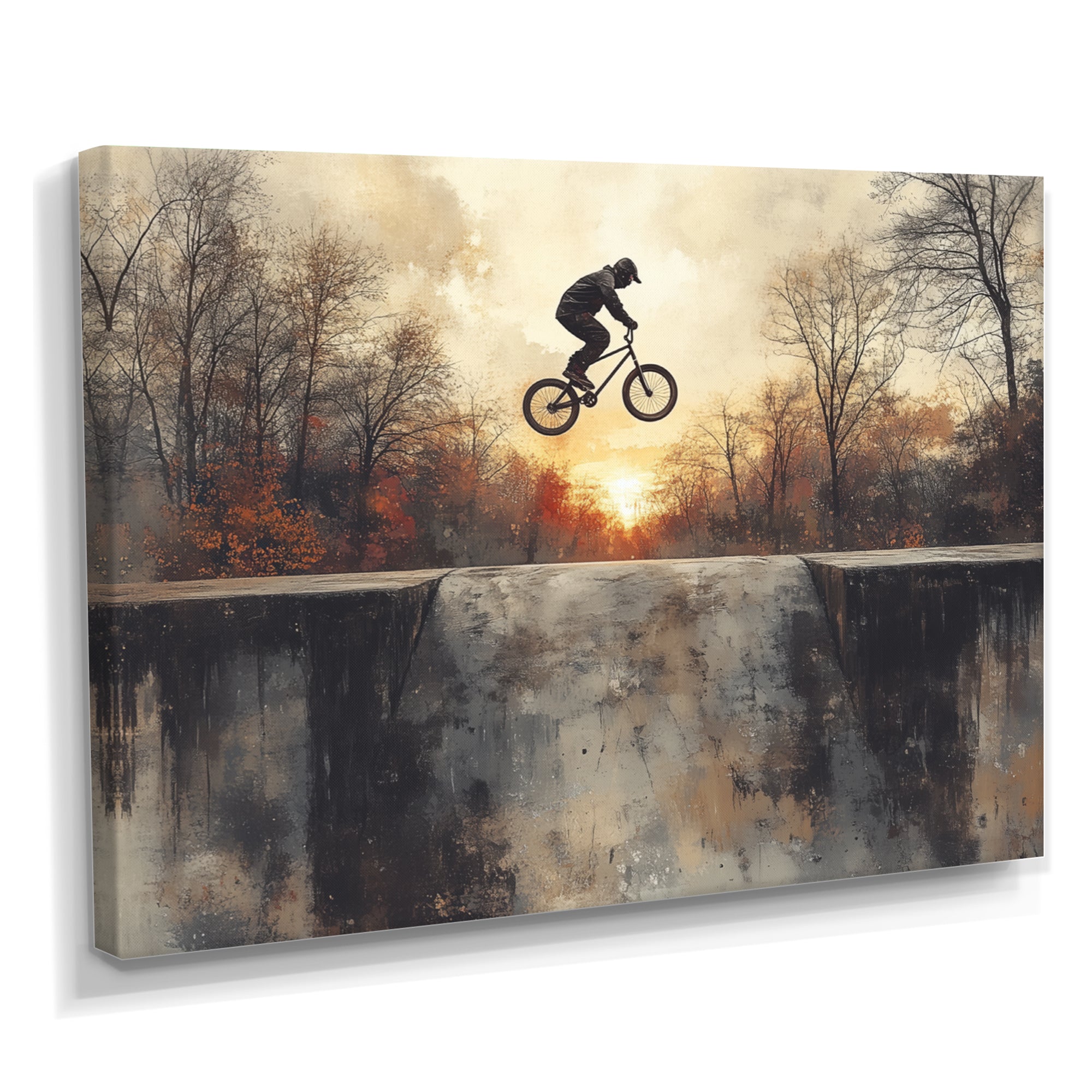 Black Street BMX Bike Tricks - Cycling Canvas Wall Art