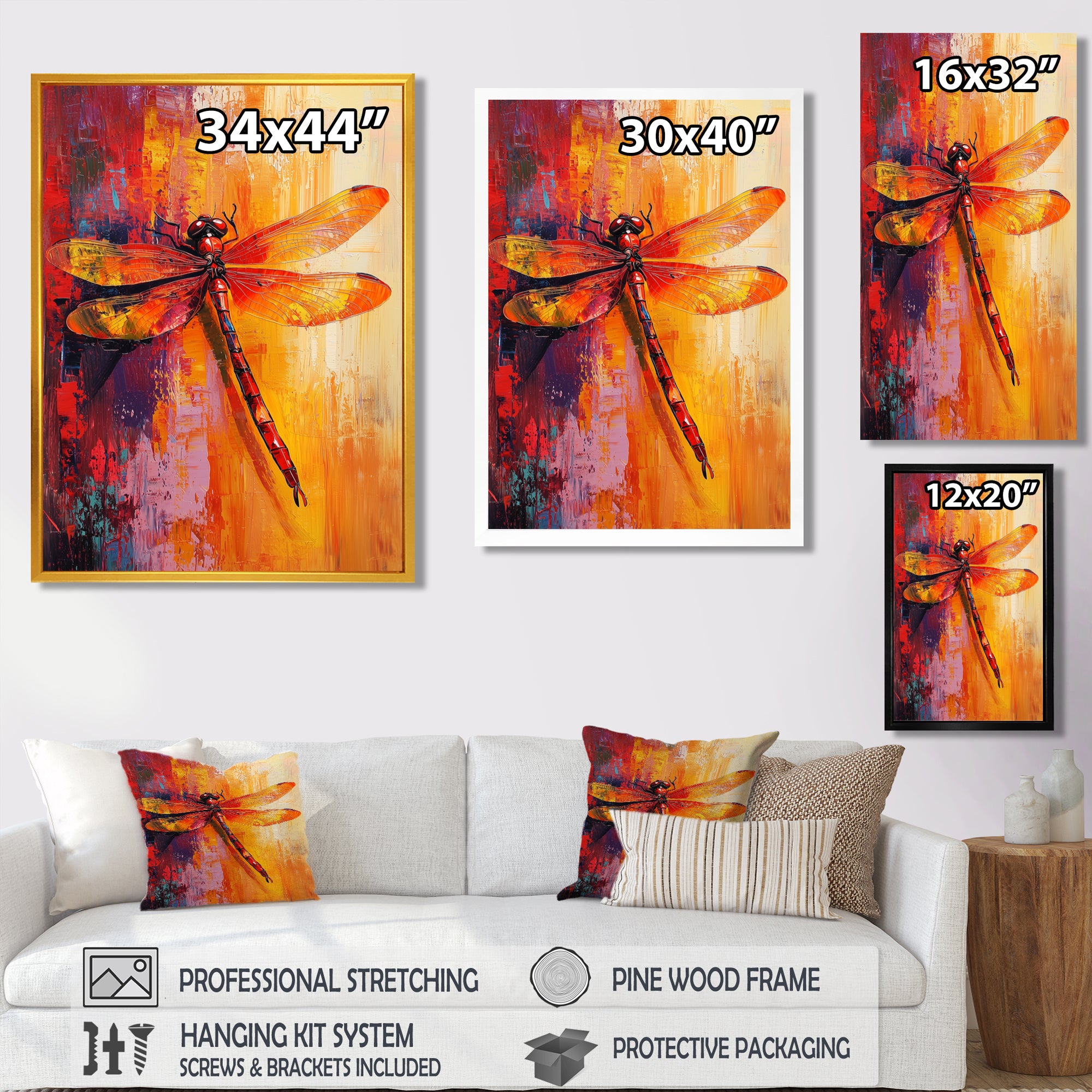 Red Yellow Dragonfly's Breath - Dragonfly Wall Decor