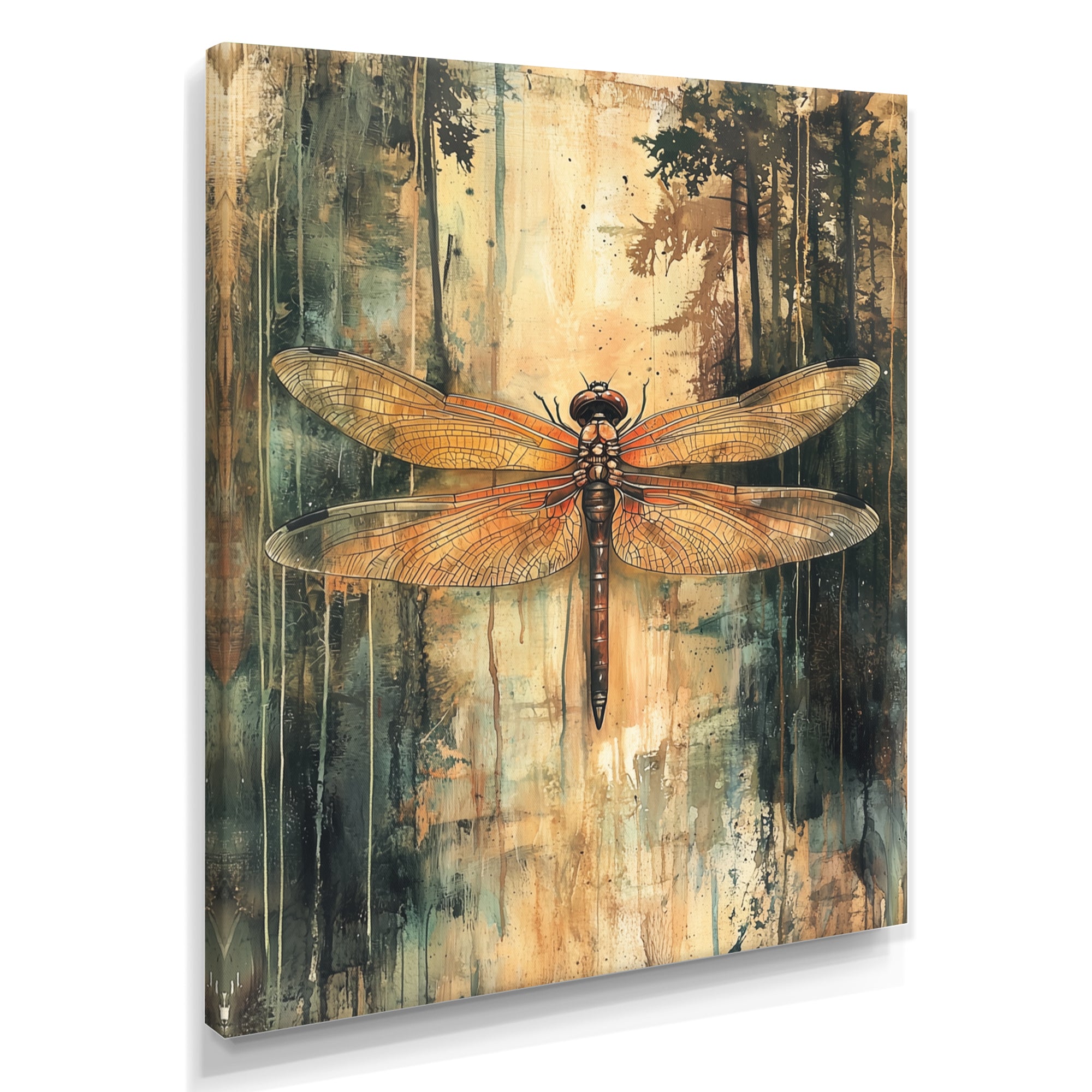Yellow Green Dragonfly's Forest Fusion - Dragonfly Wall Art Prints
