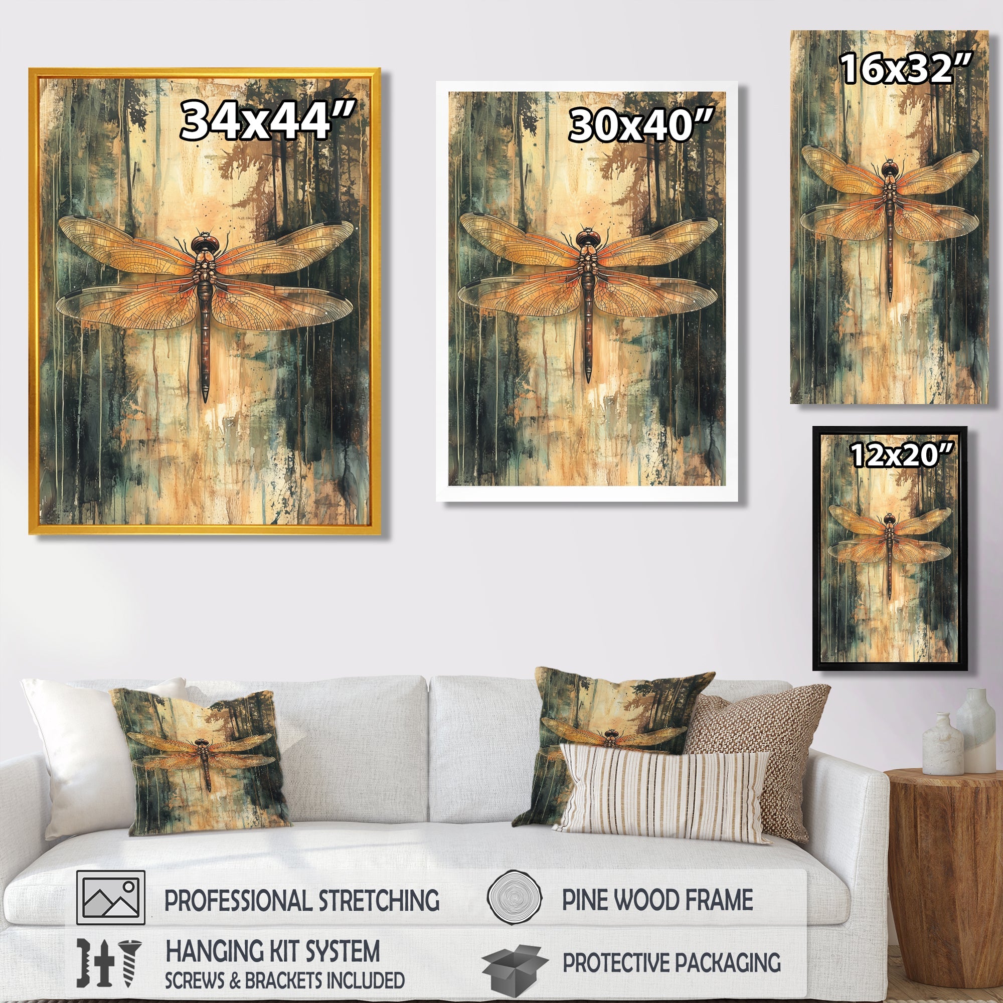 Yellow Green Dragonfly's Forest Fusion - Dragonfly Wall Art Prints