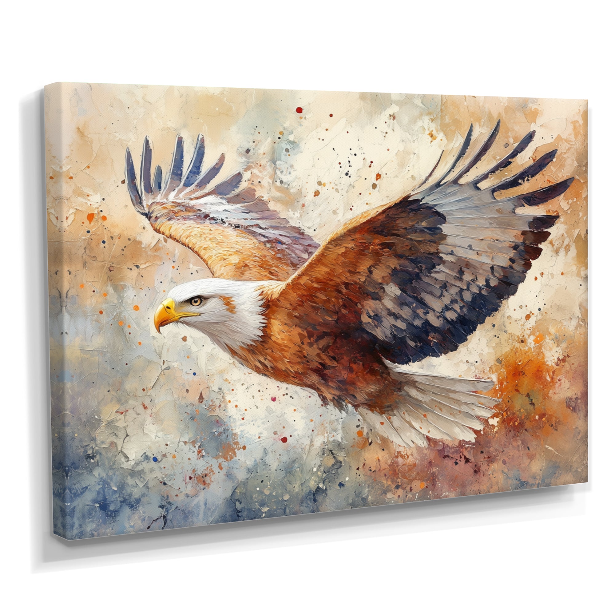 Brown Yellow Bold Eagle Soaring High - Eagle Home Decor Art