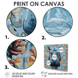 Blue Floral Hippo Portrait - Hippopotamus Living Room Wall Art