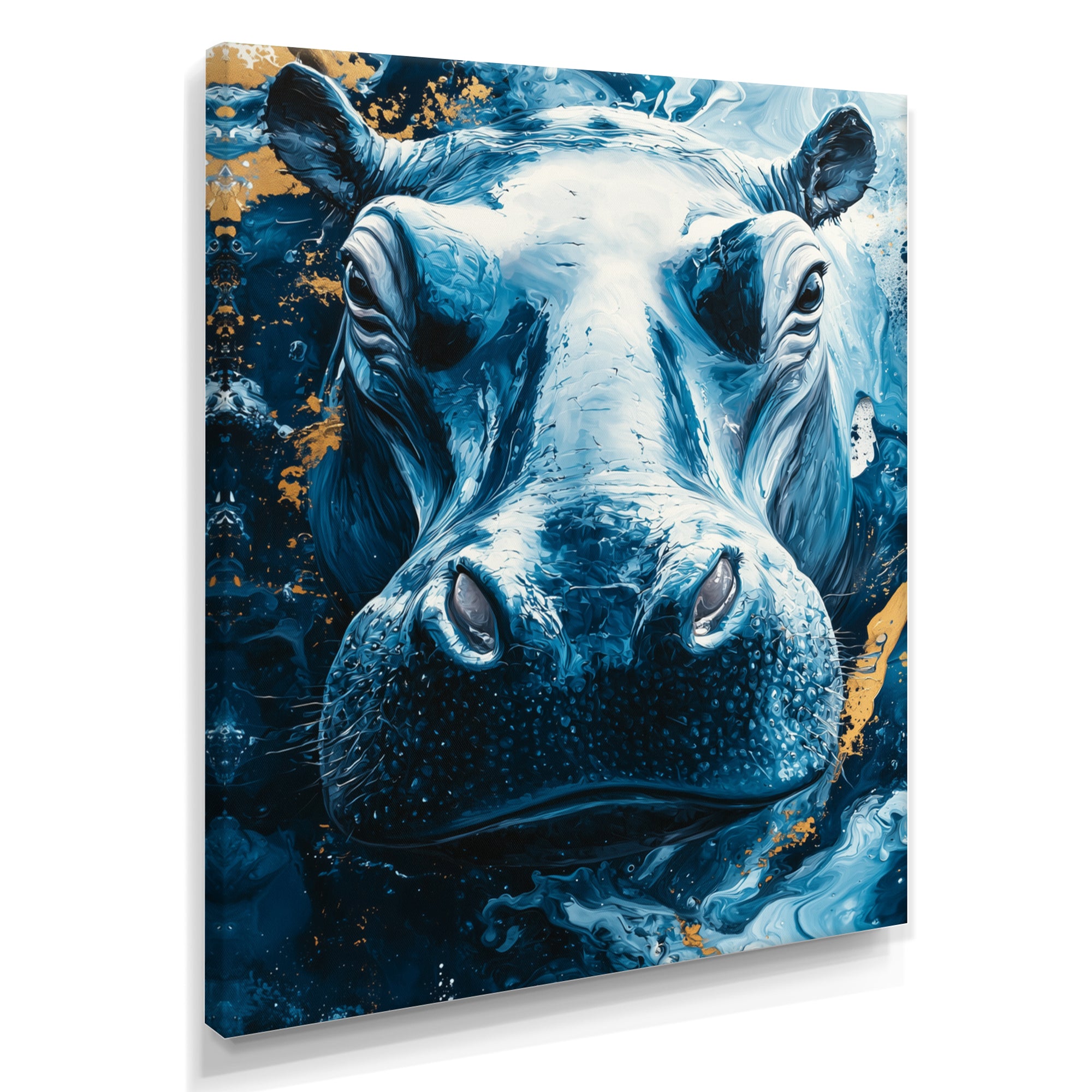 Blue Hippo Portrait - Hippopotamus Bedroom Wall Art