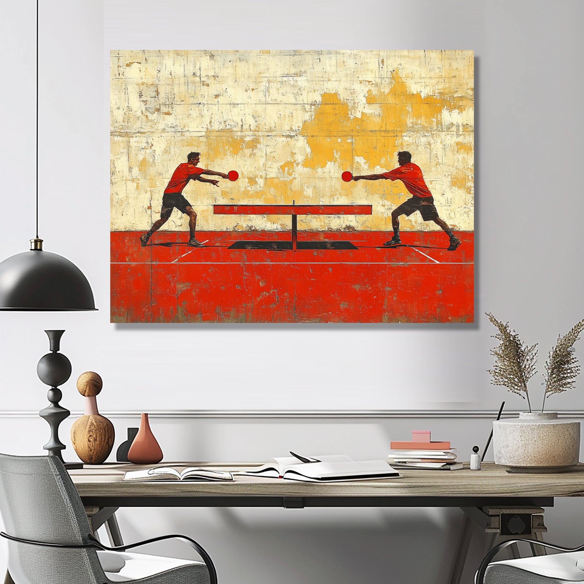 Red And Gold Ping Pong Competition - Sport Pingpong Canvas Wall Art