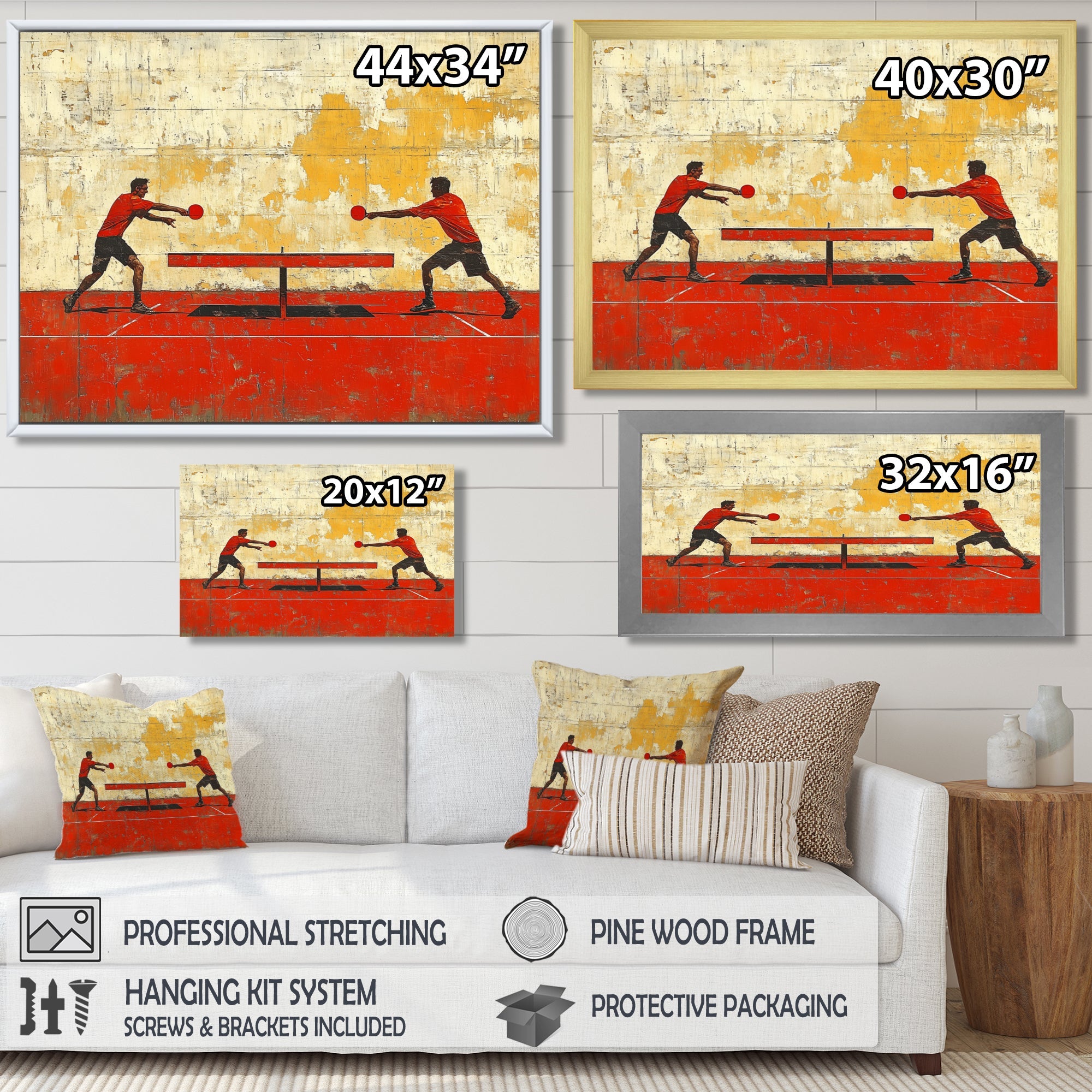 Red And Gold Ping Pong Competition - Sport Pingpong Canvas Wall Art
