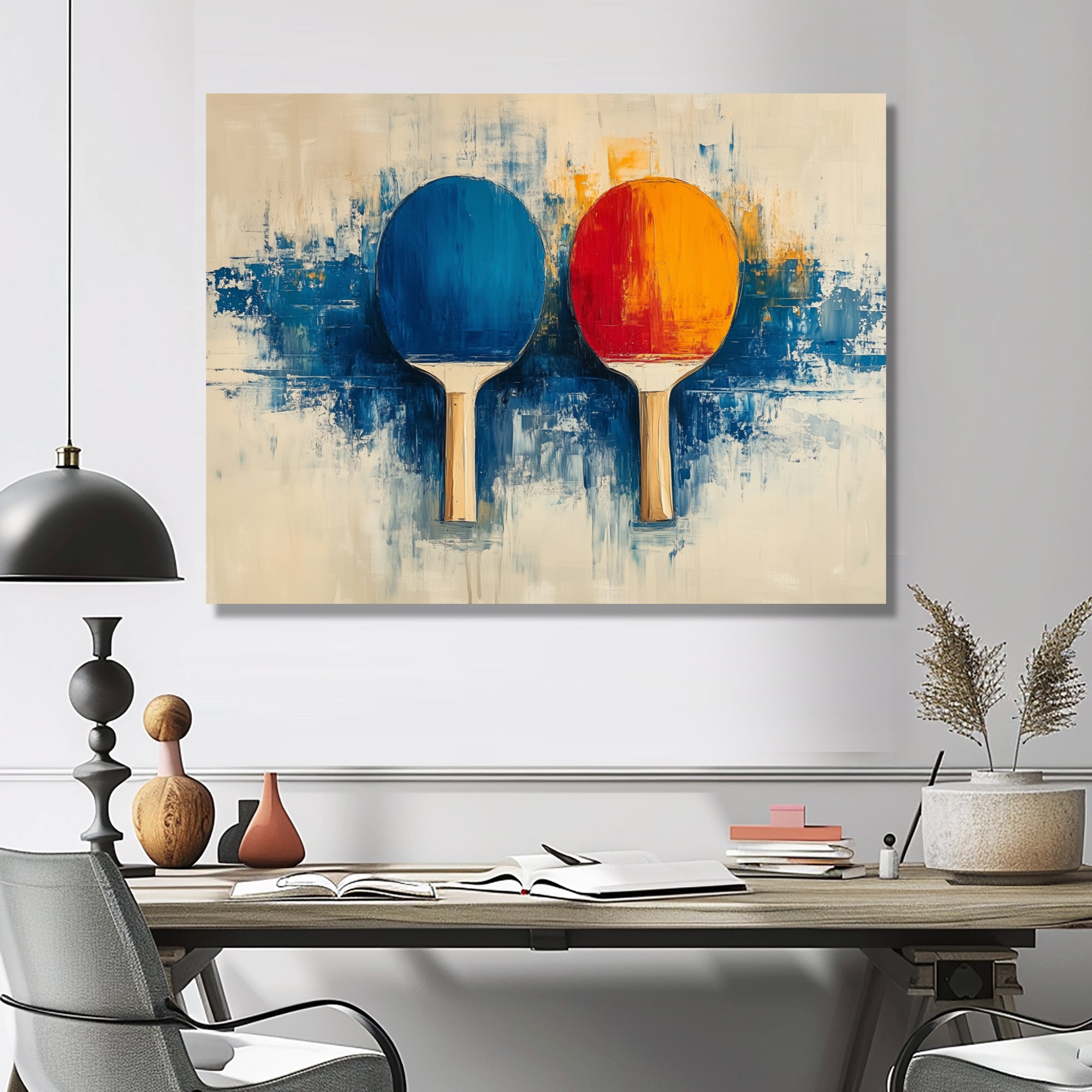 Blue Paddle Frenzy - Sport Pingpong Canvas Wall Art