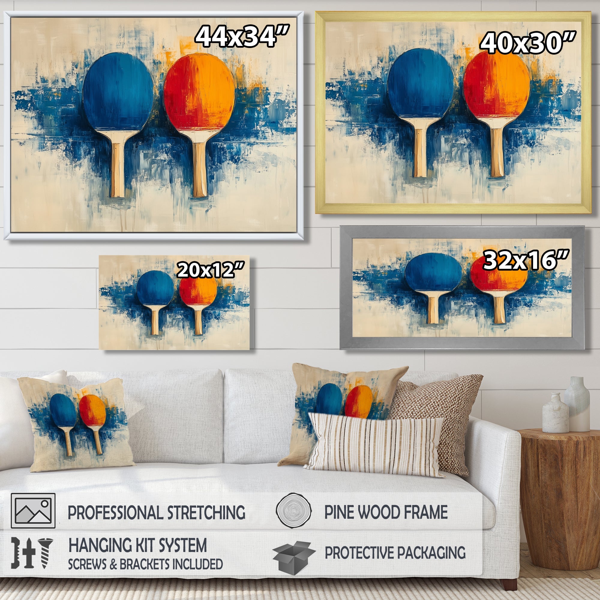 Blue Paddle Frenzy - Sport Pingpong Canvas Wall Art