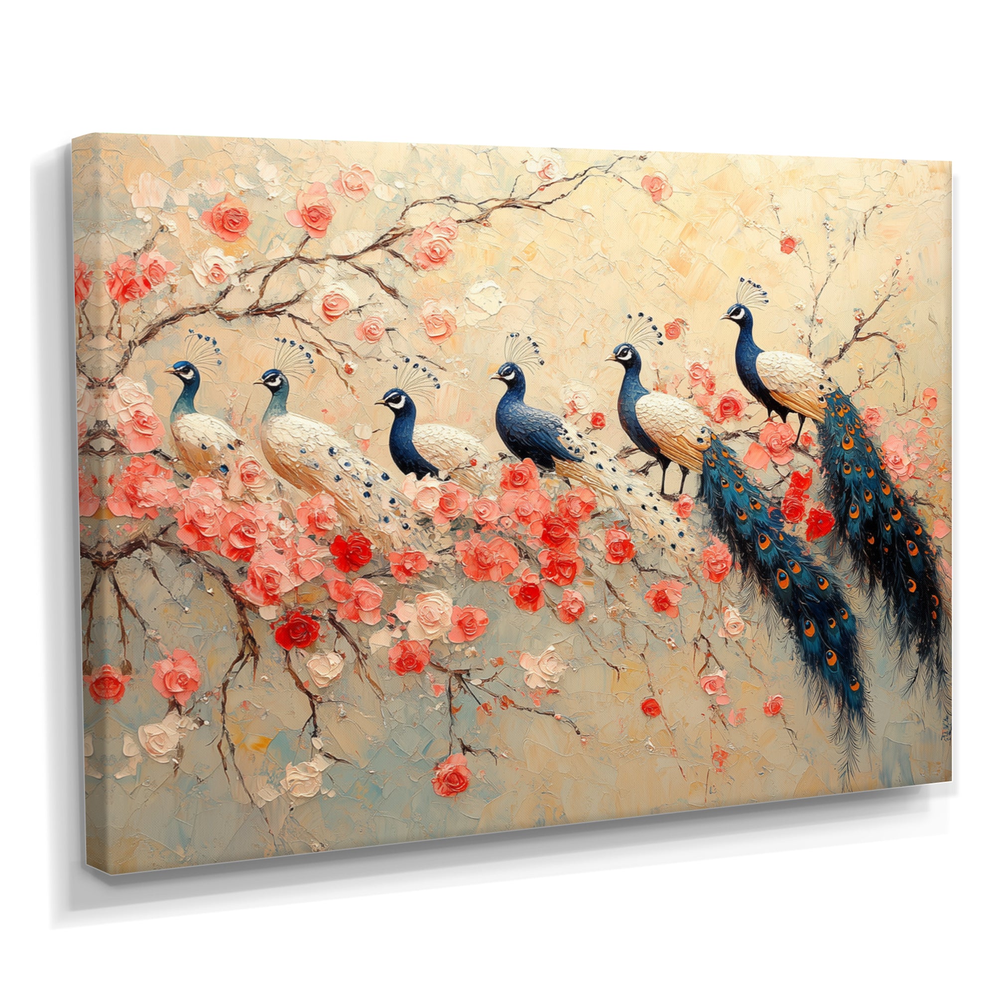 Pink And Blue Classic Peacocks Reunion - Peacock Wall Decor