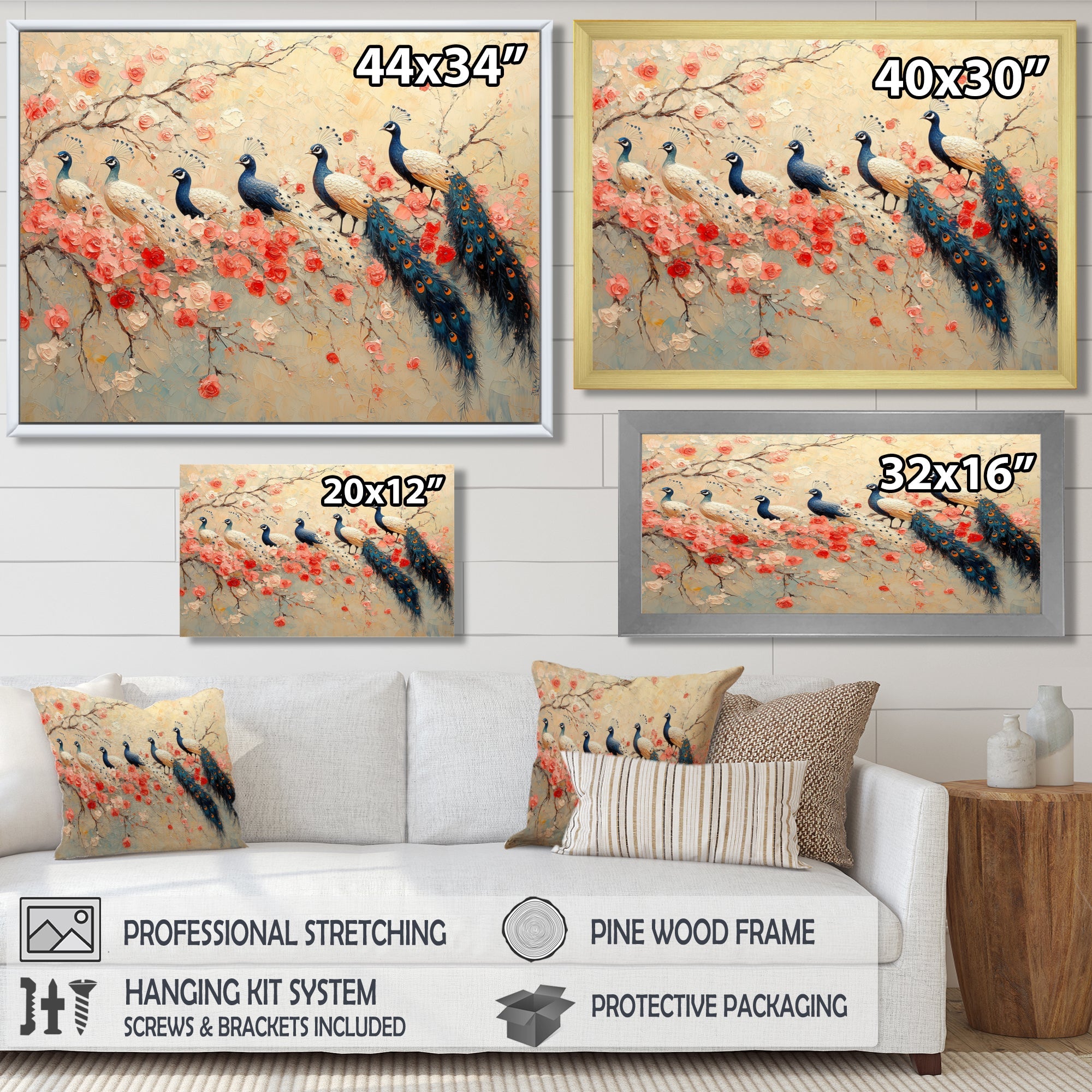 Pink And Blue Classic Peacocks Reunion - Peacock Wall Decor