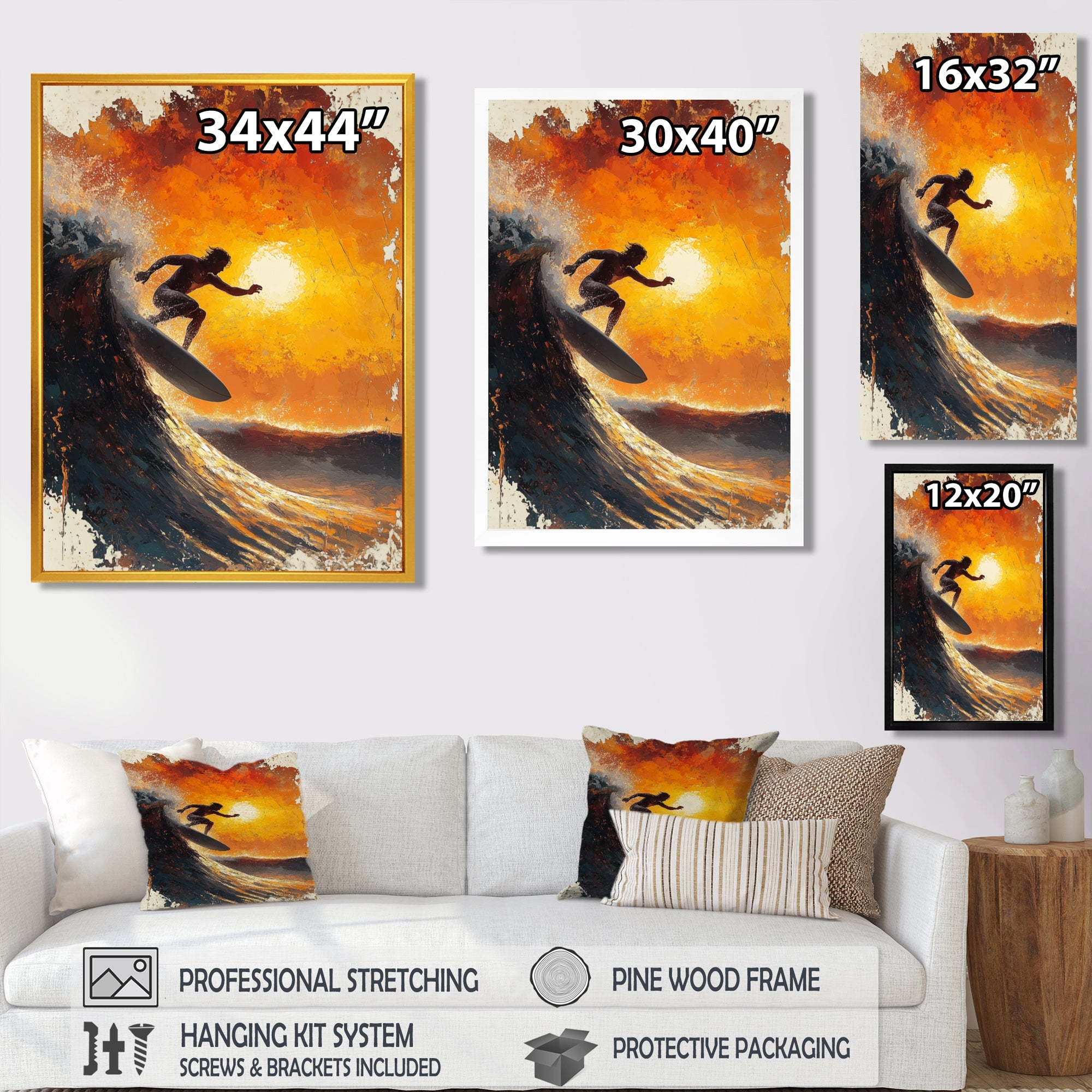 Yellow Surfing Competition - Surfing Canvas Wall Art