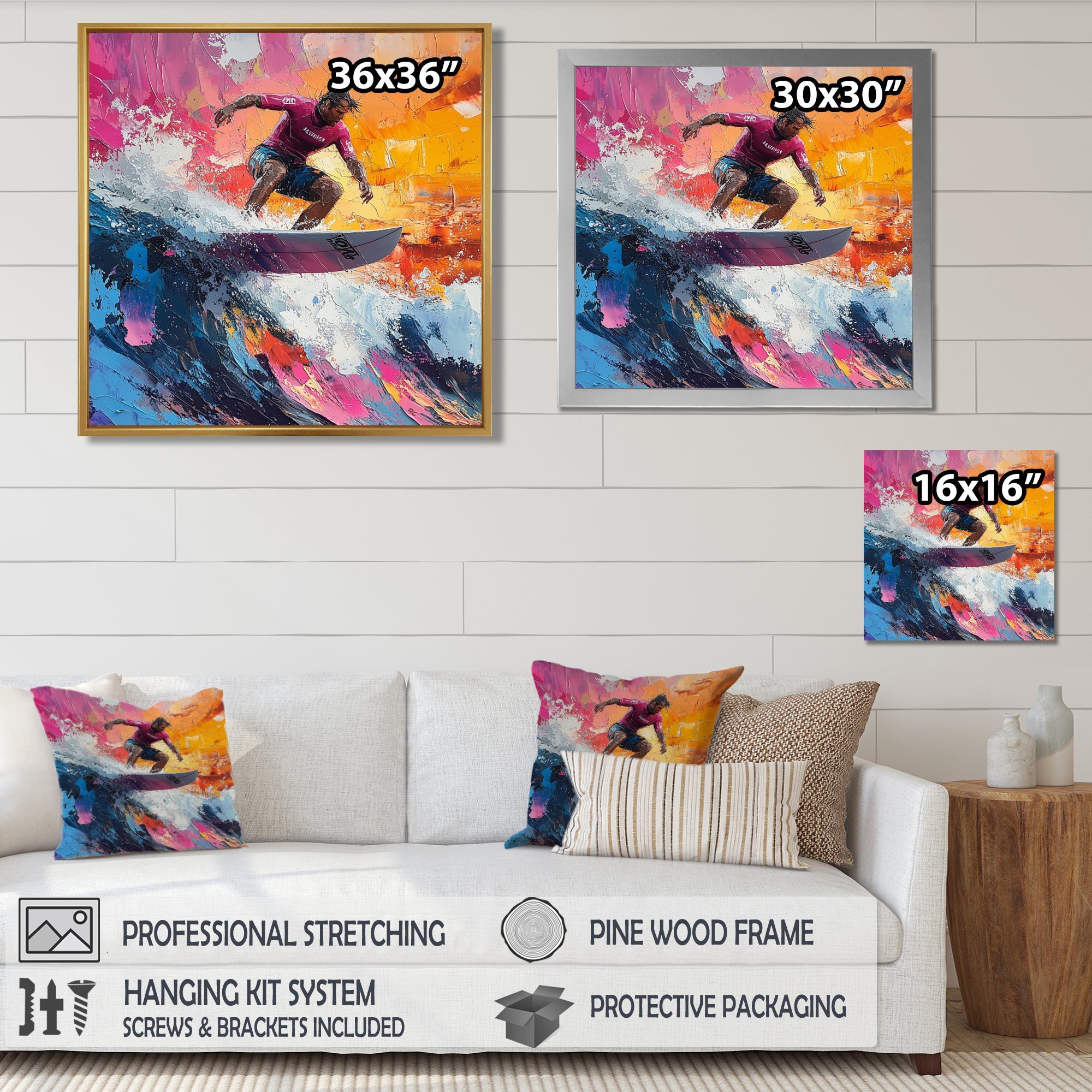 Pink Surfing Competition I - Surfing Canvas Wall Art