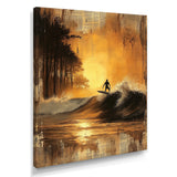 Vintage Yellow Surfing Landscape - Surfing Canvas Wall Art