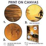 Vintage Yellow Surfing Landscape - Surfing Canvas Wall Art