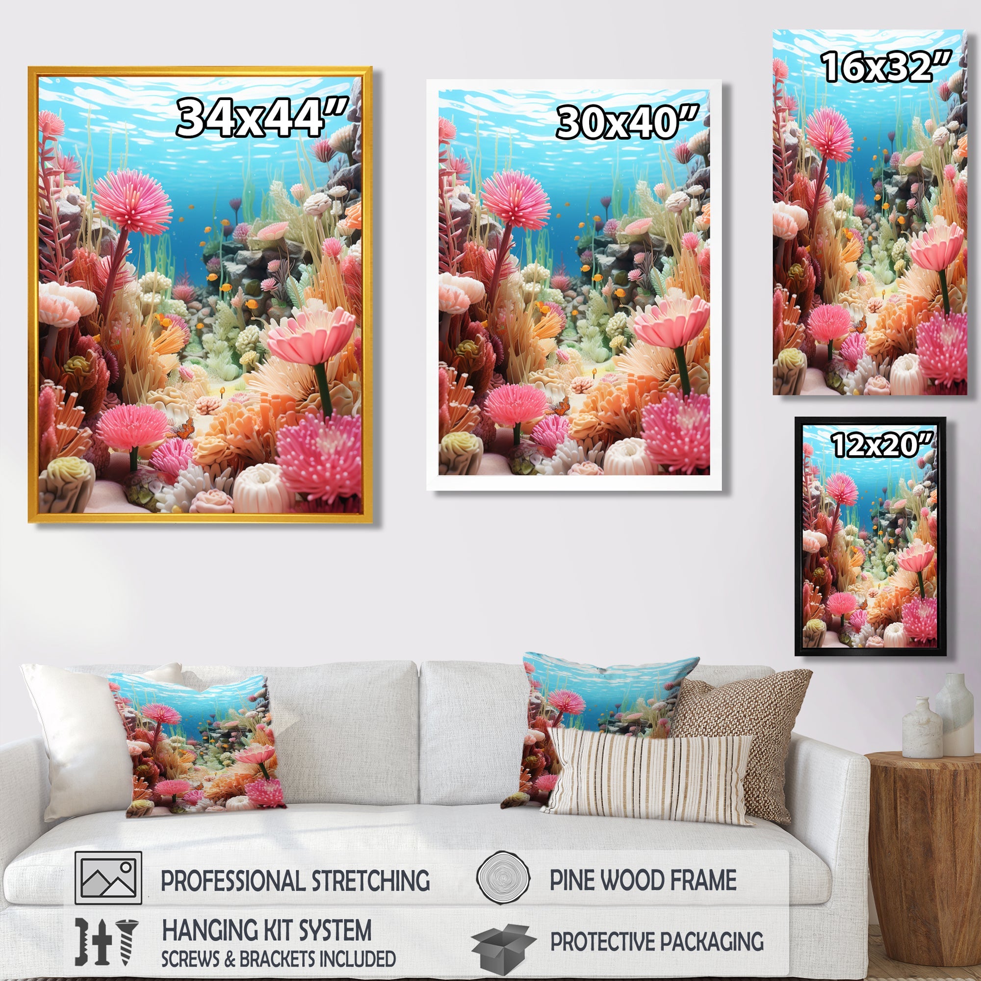 Pink Oceanic Coral Floral Dreams - Blue Coral Wall Art