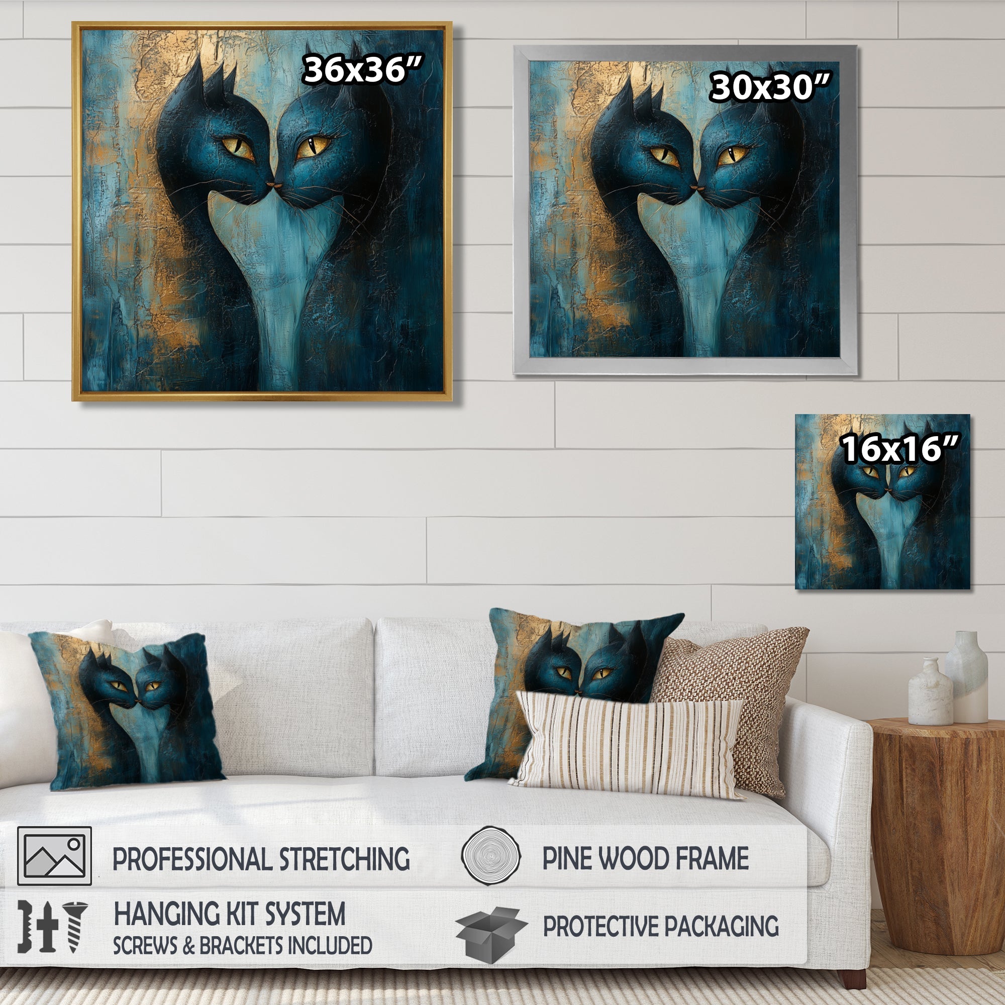 Viking Blue Freyja's Cats - Cat Framed Canvas Art