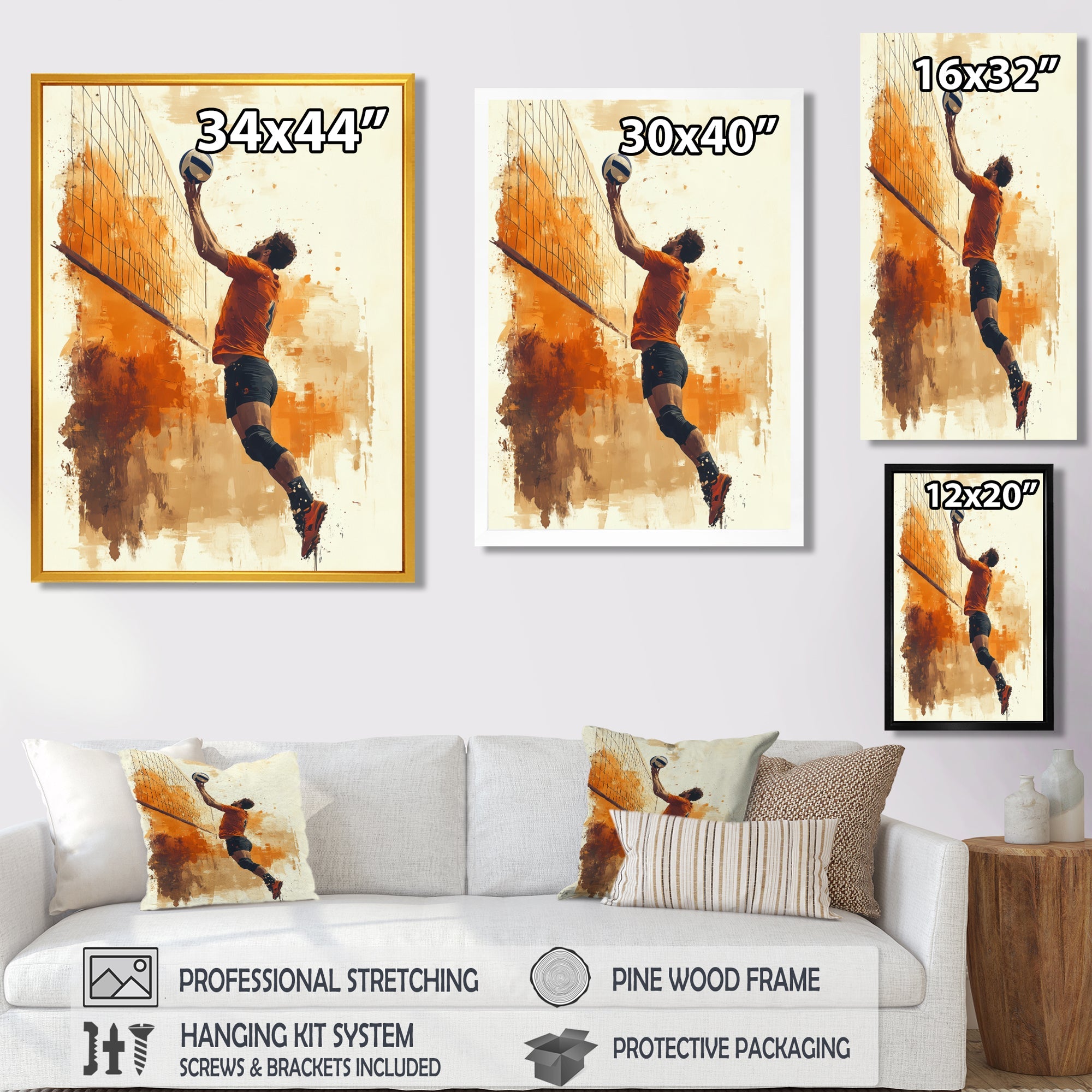 Orange Serving Strong - Volleyball Canvas Wall Art