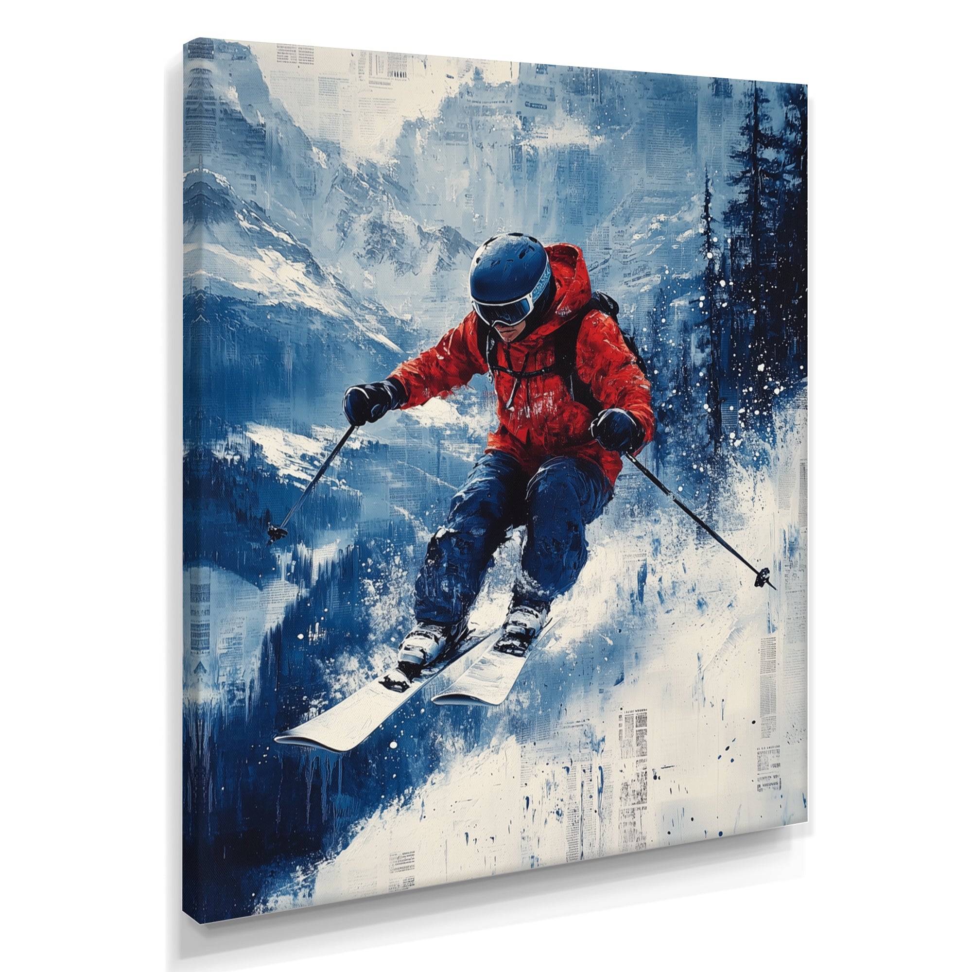 Red Ski Big Air Accented With Blue I - Skiing Canvas Wall Art