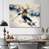 White Ski Big Air Accented With Blue - Skiing Canvas Wall Art