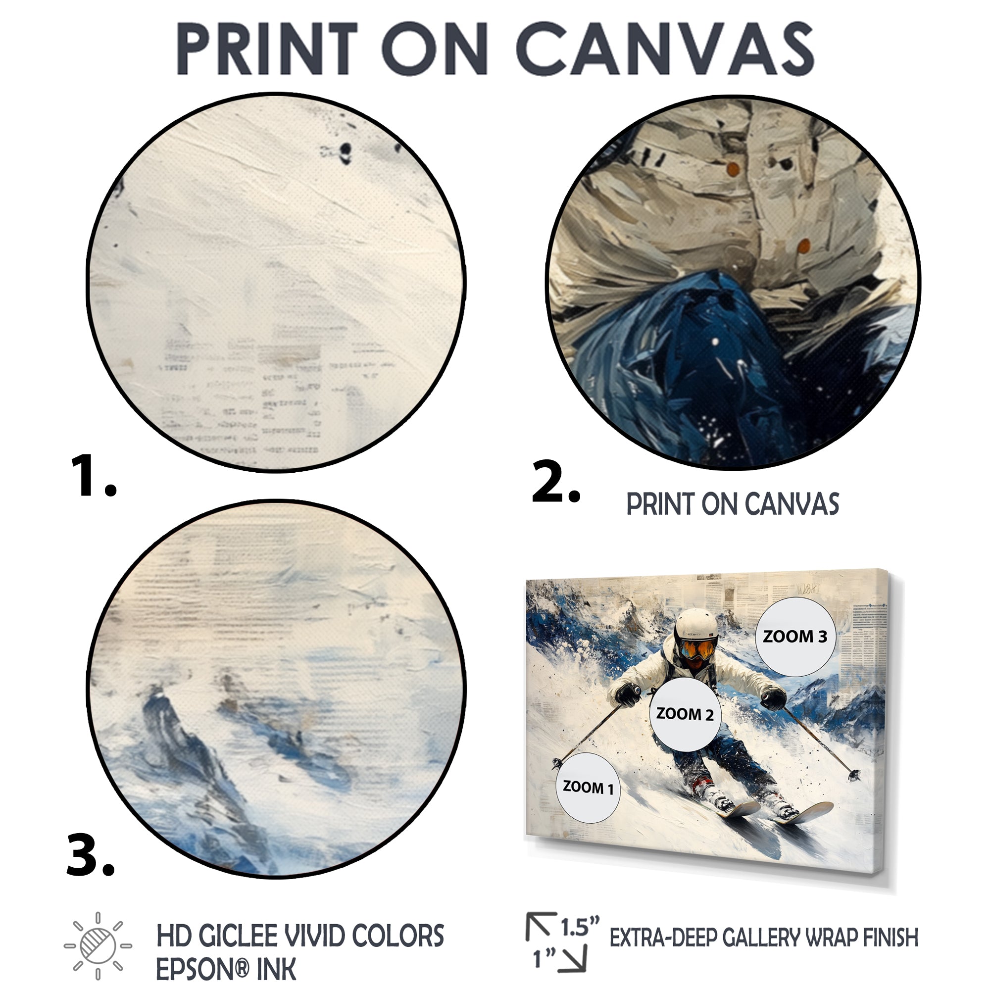 White Ski Big Air Accented With Blue - Skiing Canvas Wall Art