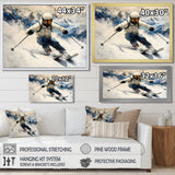 White Ski Big Air Accented With Blue - Skiing Canvas Wall Art