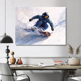 White Snowboard Big Air Mens Accented With Green - Winter Sport Canvas Wall Art