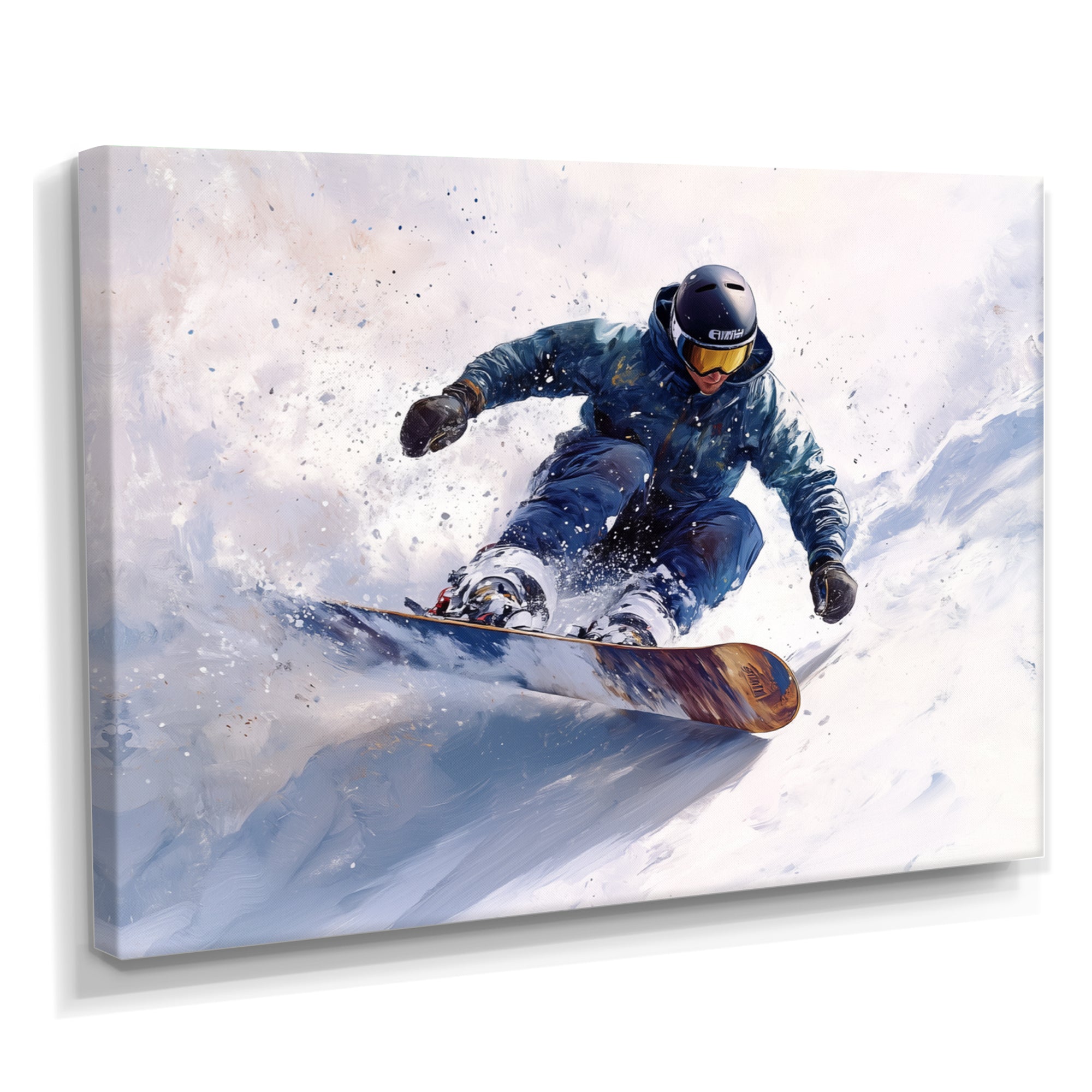 White Snowboard Big Air Mens Accented With Green - Winter Sport Canvas Wall Art