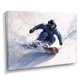 White Snowboard Big Air Mens Accented With Green - Winter Sport Canvas Wall Art