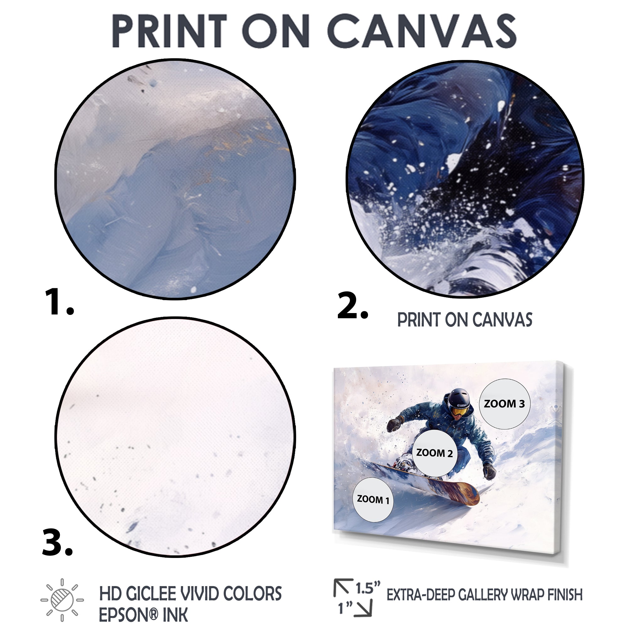 White Snowboard Big Air Mens Accented With Green - Winter Sport Canvas Wall Art