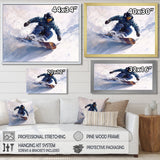 White Snowboard Big Air Mens Accented With Green - Winter Sport Canvas Wall Art