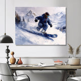 White Snowboard Big Air Mens Accented With Blue - Winter Sport Canvas Wall Art