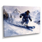 White Snowboard Big Air Mens Accented With Blue - Winter Sport Canvas Wall Art