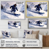 White Snowboard Big Air Mens Accented With Blue - Winter Sport Canvas Wall Art